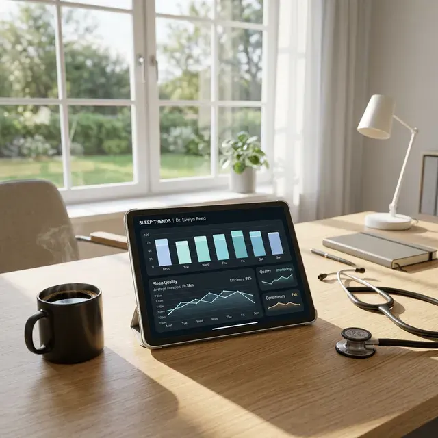 Doctor's desk with sleep trends on iPad